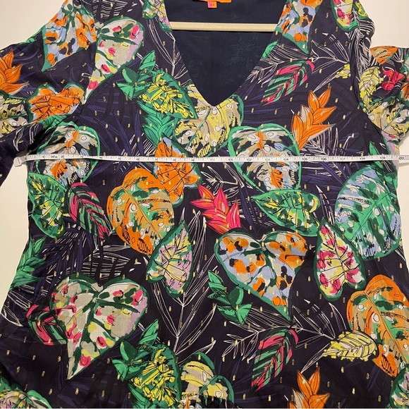 Vilagallo Ruffled Dress size 44 palm leaf design rich colors. Sizing US size 10 - Picture 7 of 9